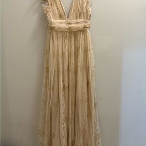 Soieblu Cream and Gold Maxi Dress Size Medium